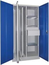 Vertikalauszugsschrank B1000xT600xH1950 mm 2 Wannen, 3 Böden, 2 SL RAL 7035/5012, Mittelwand Produktbild