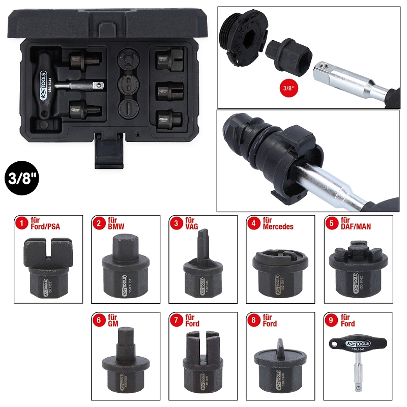 3/8" Öldienst-Spezialprofil-Satz für Kunststoff-Ölablassschrauben, 9-tlg Produktbild img1 L