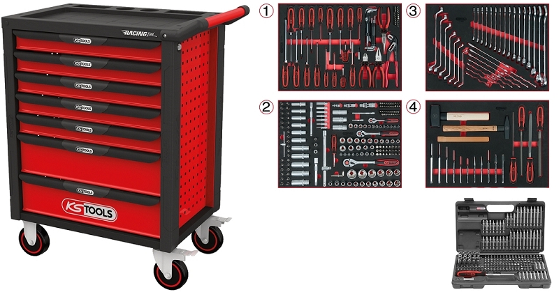 RACINGline SCHWARZ/ROT Werkstattwagen mit 7 Schubladen und 515 Premium-Werkzeugen Produktbild img2 L