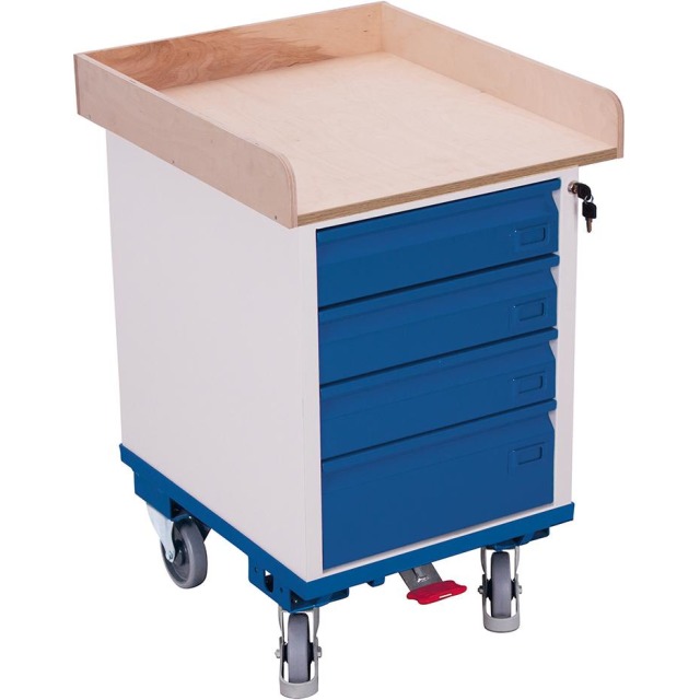 Rollschrank 150kg B575xT660xH905mm RAL 7035/5010 4 Schubladen VarioFit Produktbild img1 L