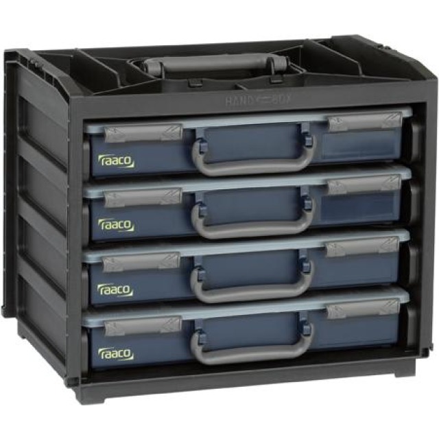 Trageschrank HandyBox Kunststoff mit 4 Sortimentskoffern blau raaco Produktbild img1 L
