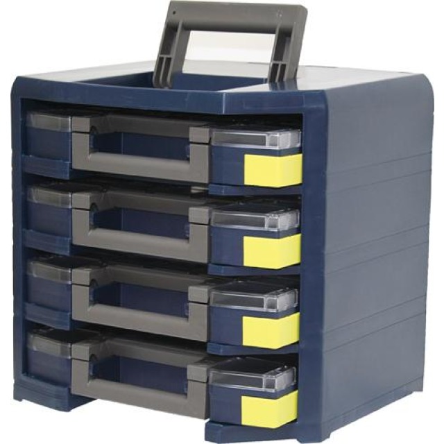 Trageschrank HandyBoxxserPolypropylen mit 4 Sortimentskoffern blau raaco Produktbild img1 L