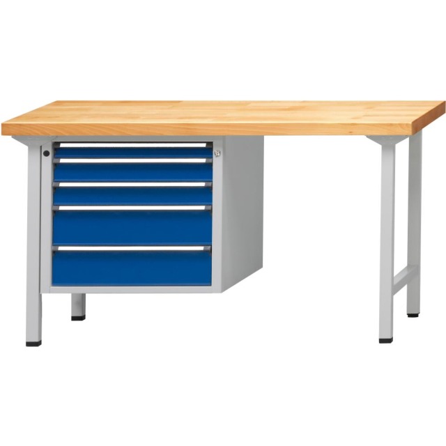 Kombiwerkbank (Serie V) mit Schubladenunterschrank hängend, mit 5 Schubladen (1x60, 2x90, 2x150 mm), lichtgrau/enzianblau Produktbild img1 L