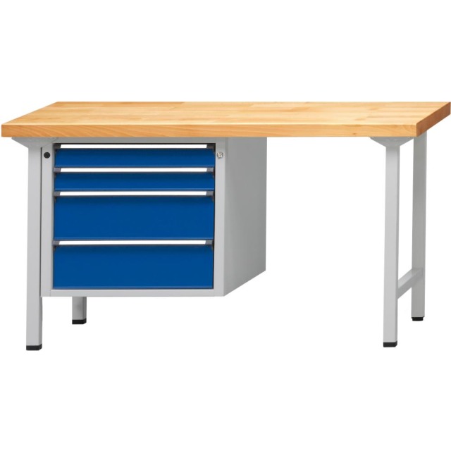 Kombiwerkbank (Serie V) mit Schubladenunterschrank hängend, mit 4 Schubladen (2x90, 2x180 mm), lichtgrau/enzianblau Produktbild img1 L