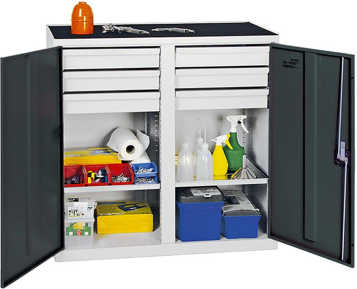 Werkzeug- und Materialschrank Serie 2000, 6 Schubladen, 2 Fachböden und Mitteltrennwand Produktbild img2 L