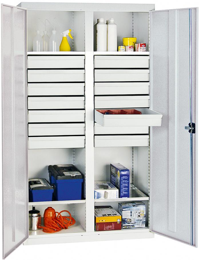 Werkzeug- und Materialschrank Serie 2000, 14 Schubladen, 4 Fachböden, Mitteltrennwand Produktbild img2 L