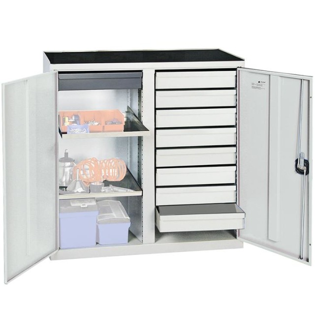 Werkzeug- und Materialschrank Serie 2000, 9 Schubladen, 2 Fachböden und Mitteltrennwand Produktbild img1 L
