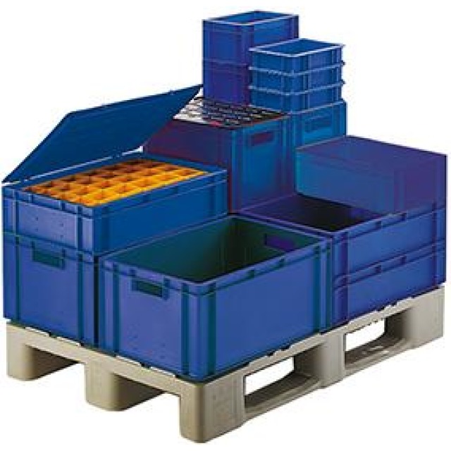 Transport-Stapelkasten, Wände und Boden geschlossen, mit und ohne Grifflochung, blau Produktbild img1 L