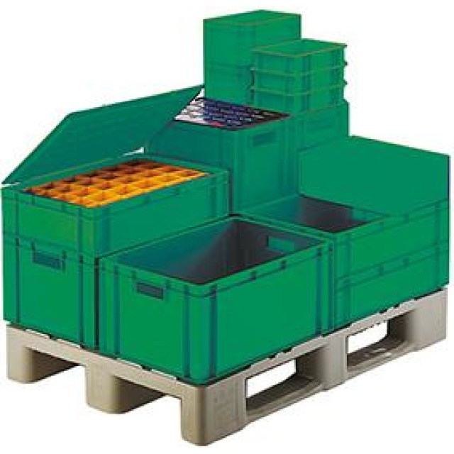 Transport-Stapelkasten, Wände und Boden geschlossen, mit und ohne Grifflochung, grün Produktbild img1 L