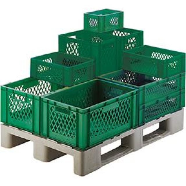 Transport-Stapelkasten, Wände und Boden durchbrochen, grün Produktbild img1 L
