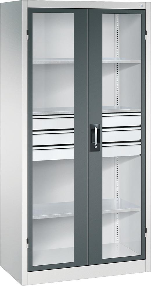Schwerlastschrank, mit Flügeltüren und Schubladenblock mittig, RAL 7035/7016 Produktbild img1 L