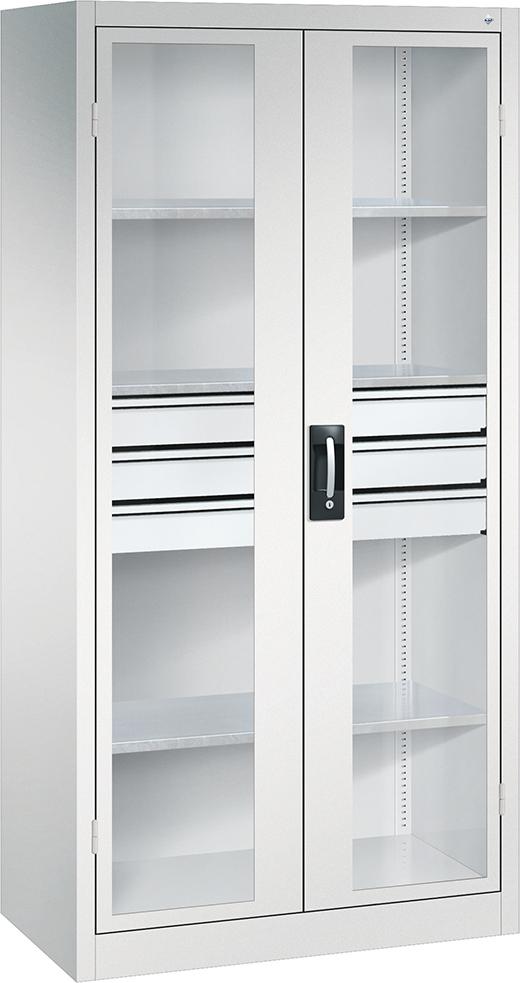 Schwerlastschrank, mit Flügeltüren und Schubladenblock mittig, RAL 7035/7035 Produktbild img1 L