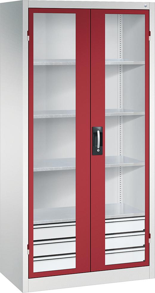 Schwerlastschrank, mit Flügeltüren und Schubladenblock unten, RAL 7035/3003 Produktbild img1 L