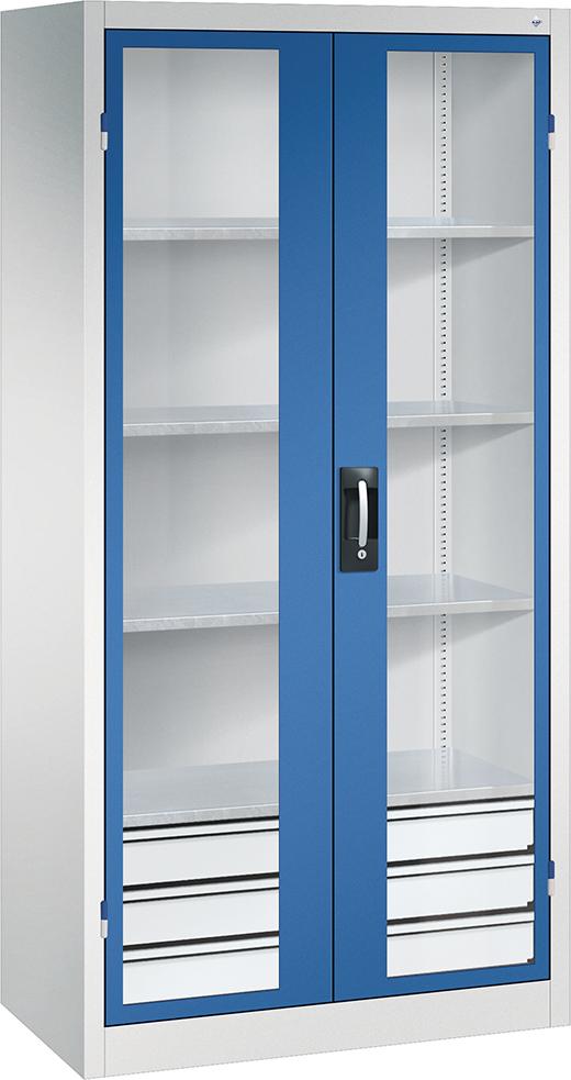Schwerlastschrank, mit Flügeltüren und Schubladenblock unten, RAL 7035/5010 Produktbild img1 L