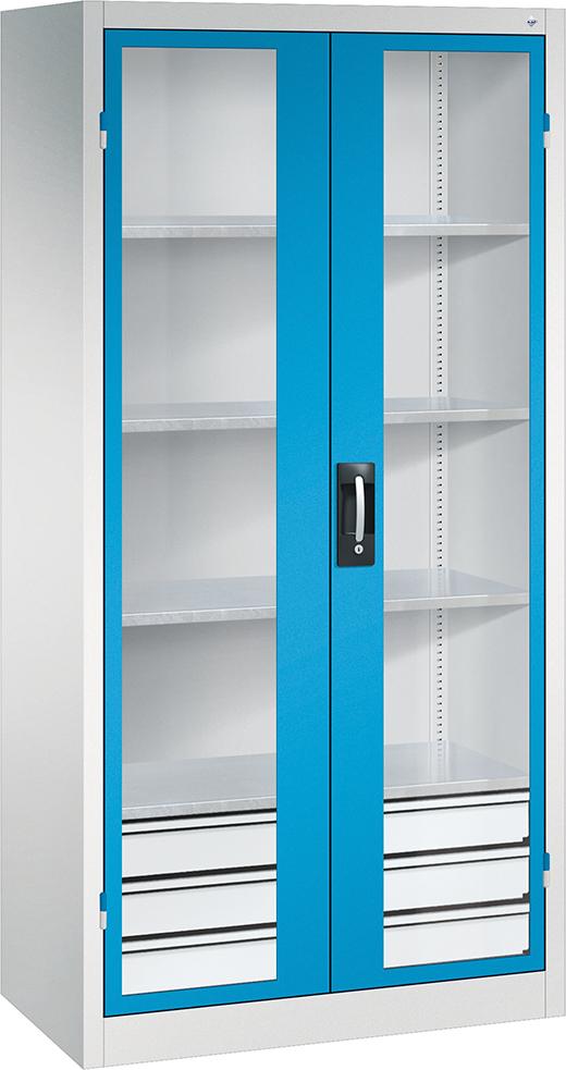 Schwerlastschrank, mit Flügeltüren und Schubladenblock unten, RAL 7035/5012 Produktbild img1 L