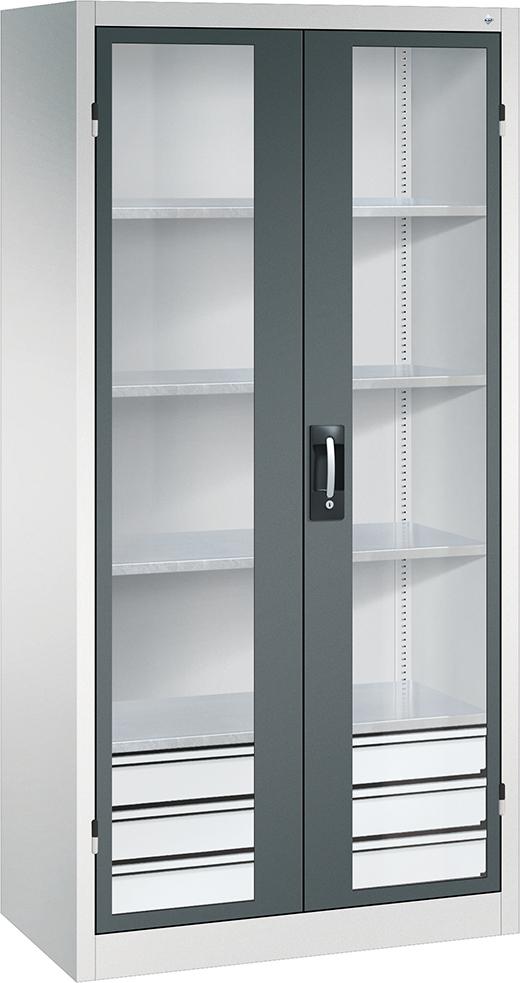 Schwerlastschrank, mit Flügeltüren und Schubladenblock unten, RAL 7035/7016 Produktbild img1 L