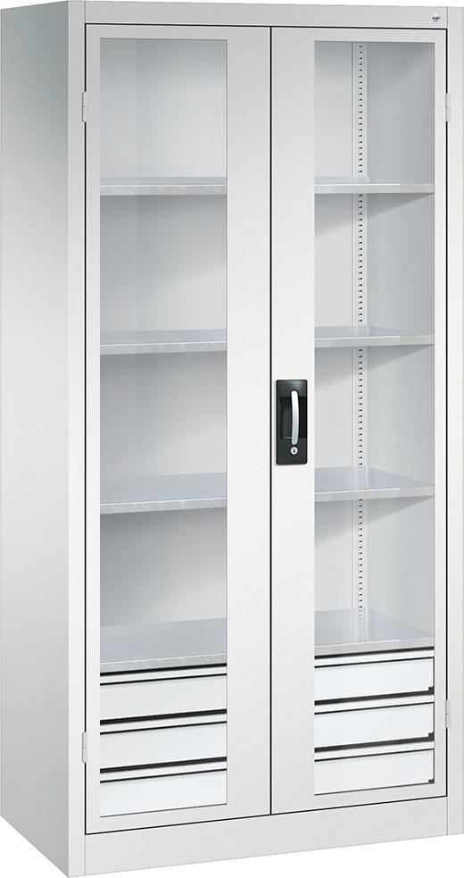 Schwerlastschrank, mit Flügeltüren und Schubladenblock unten, RAL 7035/7035 Produktbild img1 L