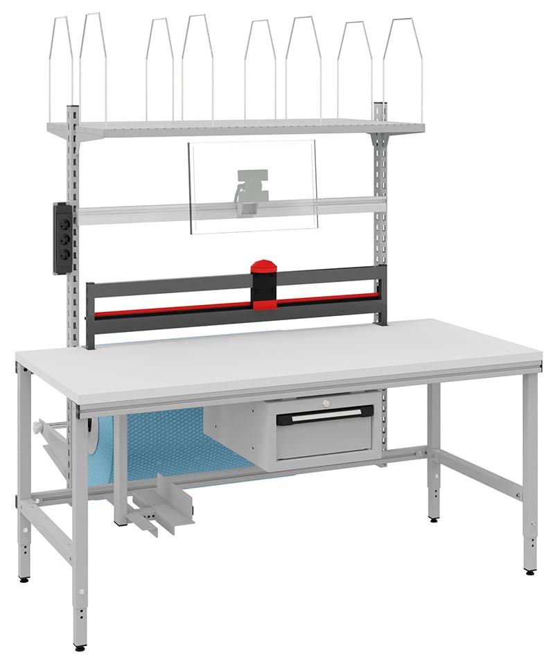 Verpackungstisch OK-V6 B1685xT800xH718-1018 mm manuell verstellbar Tischplatte Melamin Produktbild img1 L