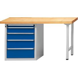 Kombiwerkbank (Serie V) mit Schubladenunterschrank stehend, mit 5 Schubladen (1x60, 1x120, 1x150, 1x180, 1x210 mm), lichtgrau/enzianblau Produktbild