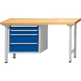 Kombiwerkbank (Serie V) mit Schubladenunterschrank hängend, mit 4 Schubladen (2x90, 2x180 mm), lichtgrau/enzianblau Produktbild