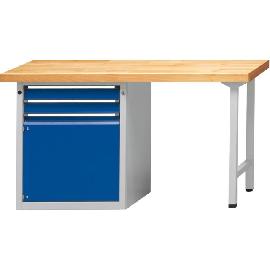 Kombiwerkbank (Serie V) mit Schubladenunterschrank stehend, mit 2 Schubladen (2x90 mm), 1 Tür (540 mm), lichtgrau/enzianblau Produktbild