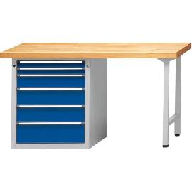 Kombiwerkbank (Serie V) mit Schubladenunterschrank stehend, mit 6 Schubladen (2x60, 1x120, 2x150, 1x180 mm), lichtgrau/enzianblau Produktbild