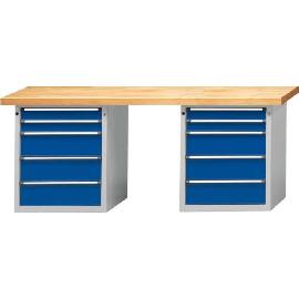 Kombiwerkbank (Serie V) mit 2 x Schubladenunterschränke stehend, mit 10 Schubladen (4x90, 6x180 mm), lichtgrau/enzianblau Produktbild