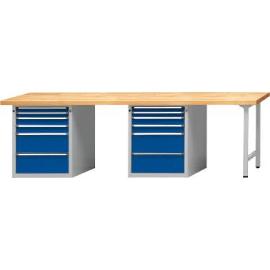 Kombiwerkbank (Serie V) mit 2 Arbeitsplätzen, mit 12 Schubladen (4x60, 4x90, 4x180 mm), lichtgrau/enzianblau Produktbild
