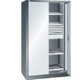 Schwerlastschrank mit Einschwenktüren, 2 Verstellböden, 3 Schubladen und 2 Auszugsböden Produktbild