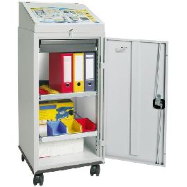 Werkzeug- und Materialschrank Serie 3000, 1 Schreibpultaufsatz, 1 Schublade, 2 Wannenböden, Rollenuntersatz Produktbild