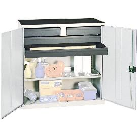 Werkzeug- und Materialschrank Serie 3000, 1000x1000x500 mm, 2 Schubladen 100 mm, 2 Schubladen 100 mm durchgehend, 1 Wannenboden Produktbild