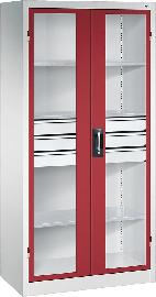 Schwerlastschrank, mit Flügeltüren und Schubladenblock mittig, RAL 7035/3003 Produktbild