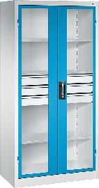 Schwerlastschrank, mit Flügeltüren und Schubladenblock mittig, RAL 7035/5012 Produktbild