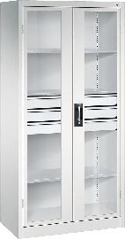 Schwerlastschrank, mit Flügeltüren und Schubladenblock mittig, RAL 7035/7035 Produktbild