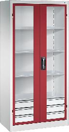 Schwerlastschrank, mit Flügeltüren und Schubladenblock unten, RAL 7035/3003 Produktbild