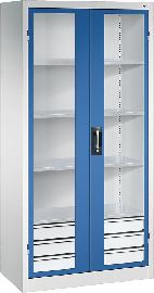 Schwerlastschrank, mit Flügeltüren und Schubladenblock unten, RAL 7035/5010 Produktbild