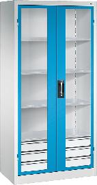 Schwerlastschrank, mit Flügeltüren und Schubladenblock unten, RAL 7035/5012 Produktbild