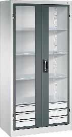Schwerlastschrank, mit Flügeltüren und Schubladenblock unten, RAL 7035/7016 Produktbild