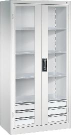 Schwerlastschrank, mit Flügeltüren und Schubladenblock unten, RAL 7035/7035 Produktbild