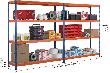 Weitspannregal Z1 blau/orange mit aufgelegter Spanplatte Produktbild img2 S