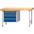 Kombiwerkbank (Serie V) mit Schubladenunterschrank hängend, mit 5 Schubladen (1x60, 2x90, 2x150 mm), lichtgrau/enzianblau Produktbild