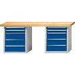 Kombiwerkbank (Serie V) mit 2 x Schubladenunterschränke stehend, mit 10 Schubladen (4x90, 6x180 mm), lichtgrau/enzianblau Produktbild img1 S