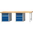 Kombiwerkbank (Serie V) mit 2 Arbeitsplätzen, mit 12 Schubladen (4x60, 4x90, 4x180 mm), lichtgrau/enzianblau Produktbild img1 S