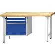 Kombiwerkbank (Serie V) mit Schubladenunterschrank hängend, mit 3 Schubladen (2x90, 1x360 mm), lichtgrau/enzianblau Produktbild