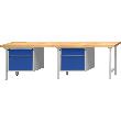 Kombiwerkbank (Serie V) mit 2 Arbeitsplätzen, mit 4 Schubladen hängend (2x180, 2x360 mm), lichtgrau/enzianblau Produktbild img1 S