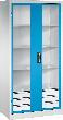Schwerlastschrank, mit Flügeltüren und Schubladenblock unten, RAL 7035/5012 Produktbild