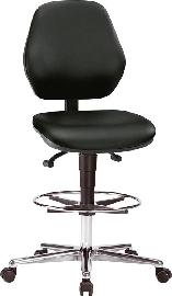 Bimos Arbeitsstuhl Kunstleder schwarz Sitzhöhe 620-870 mm mit Rollen / Fußring Produktbild