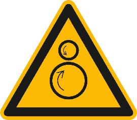 Warnschild, Warnung vor gegenläufigen Rollen Produktbild