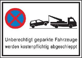 Parkverbotsschild Alu B600xH400 mm Unberechtigt geparkte Fahrzeuge w. abgeschleppt Produktbild