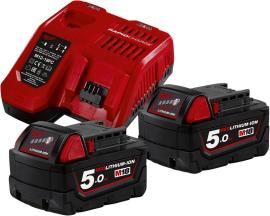 Akku-Starter Set M18 NRG-502 Milwaukee 2x18,0 V 5,0 Ah Ladegerät M12-18FC Karton Produktbild